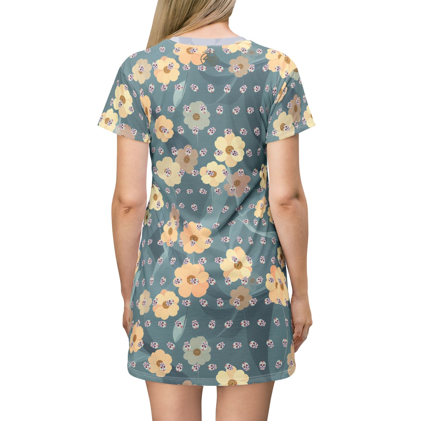 Sugar Skull Floral T-Shirt Dress — All-Over Print Día de los Muertos Festival Dress
