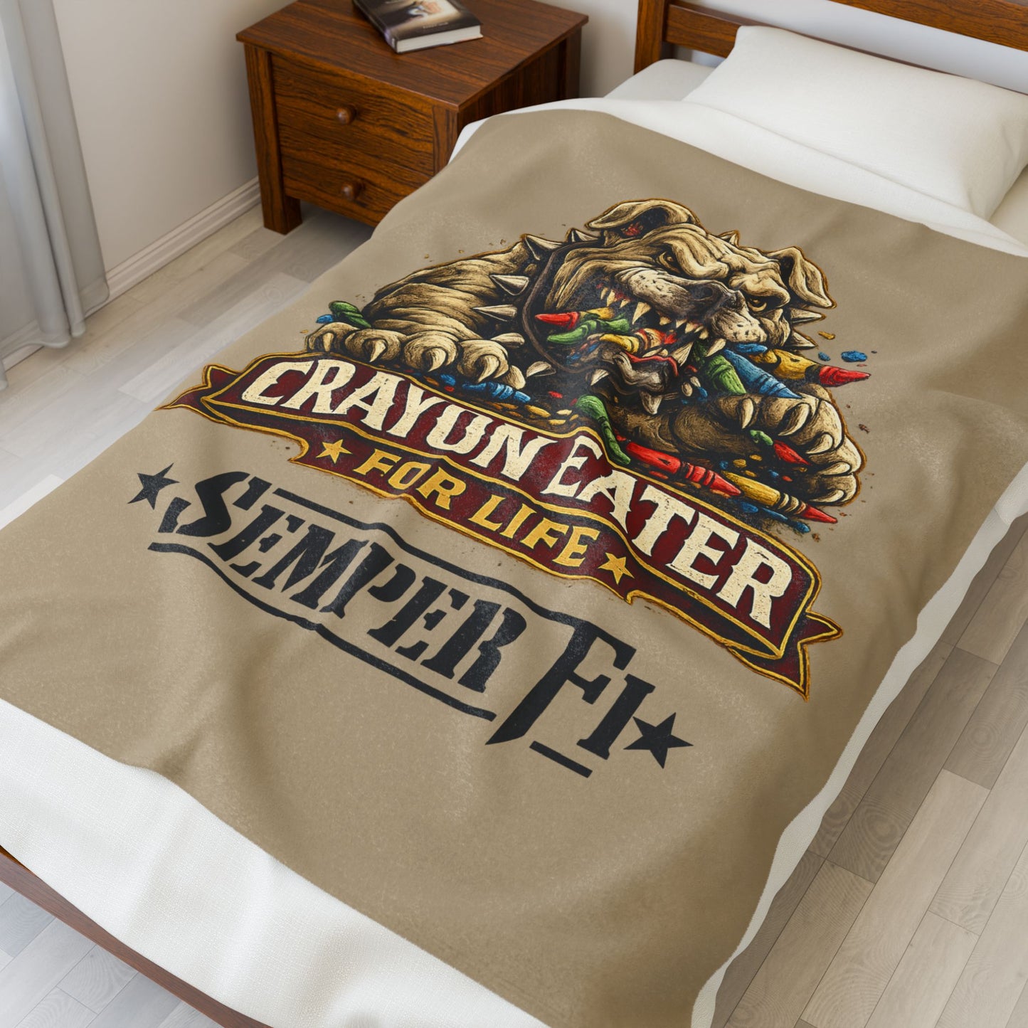 Desert Tan Devil Dog Fleece Blanket