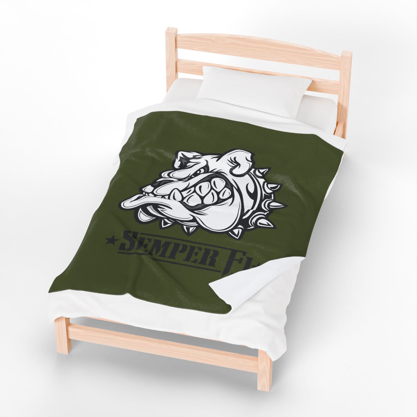Devil Dog Fleece Blanket — Bulldog OD Green Military Humor
