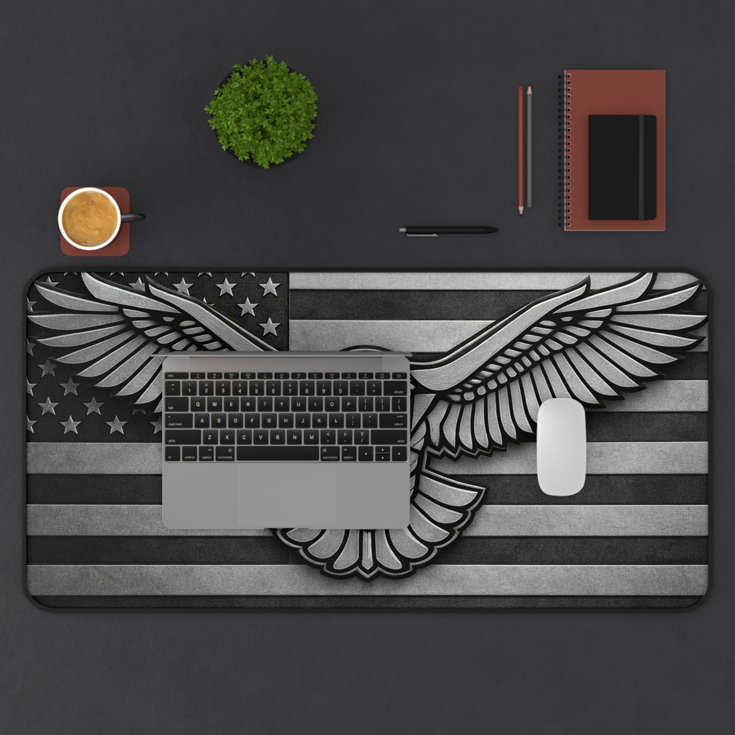American Flag Eagle Desk Mat — Patriotic Grey Mouse Pad for Office & Gaming