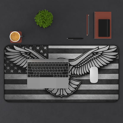 American Flag Eagle Desk Mat — Patriotic Grey Mouse Pad for Office & Gaming