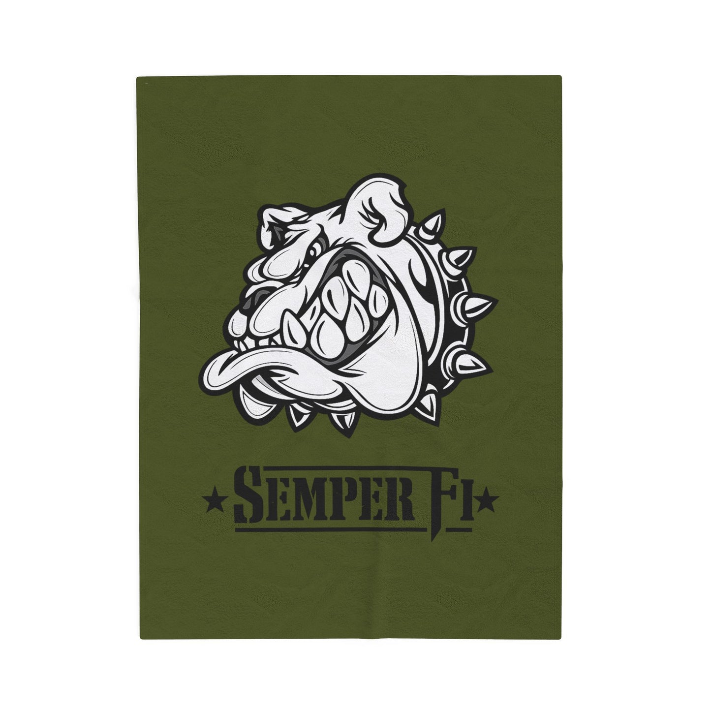 Devil Dog Fleece Blanket — Bulldog OD Green Military Humor