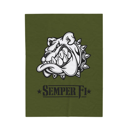 Devil Dog Fleece Blanket — Bulldog OD Green Military Humor