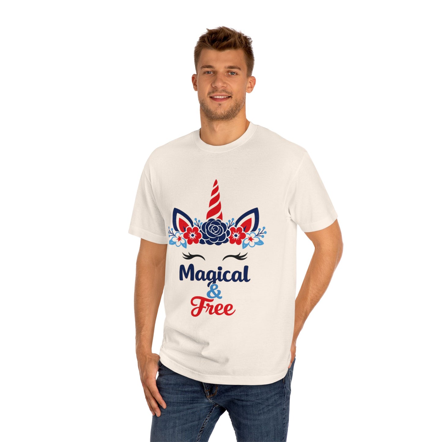 Magical & Free Unicorn Tee — Whimsical Floral Graphic
