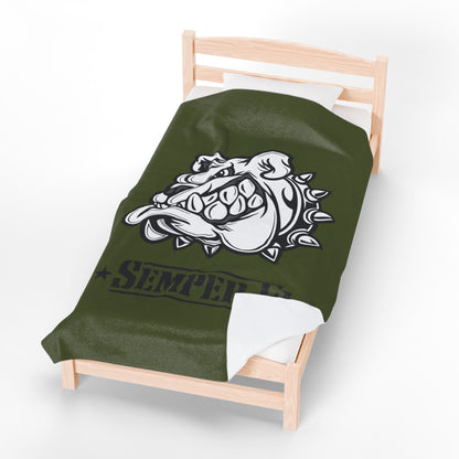 Devil Dog Fleece Blanket — Bulldog OD Green Military Humor