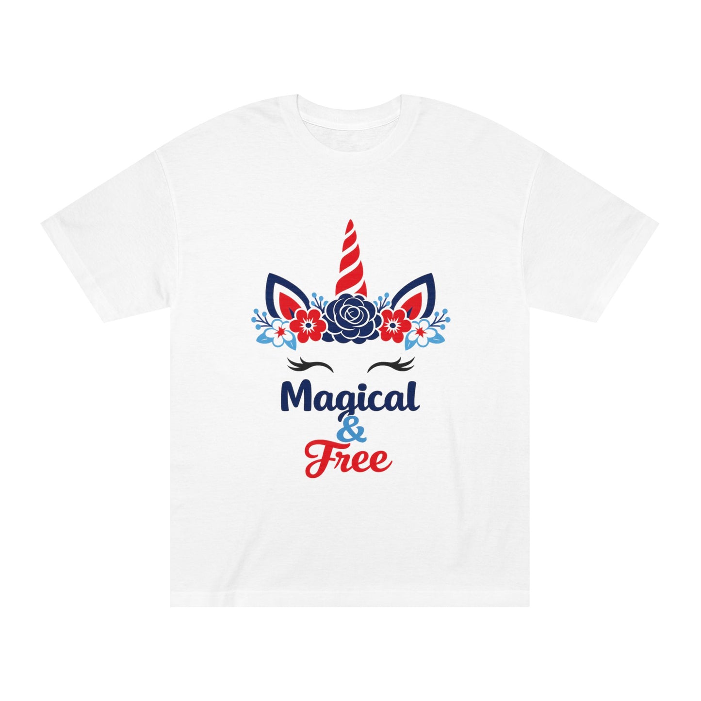 Magical & Free Unicorn Tee — Whimsical Floral Graphic