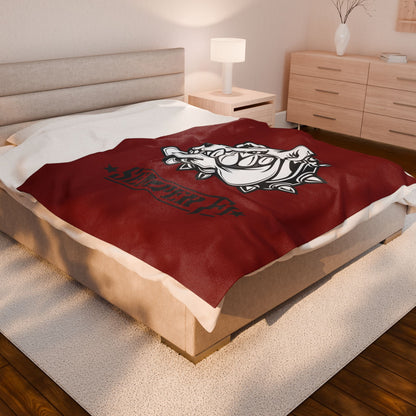 Vintage Marine Red Devil Dog Fleece Blanket — Bulldog OD Green Military Humor