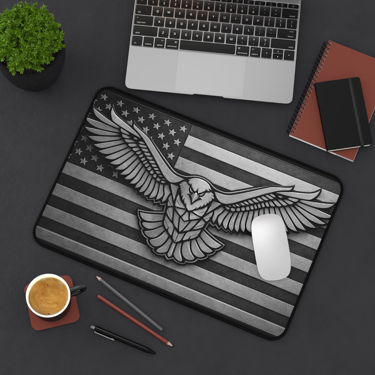American Flag Eagle Desk Mat — Patriotic Grey Mouse Pad for Office & Gaming
