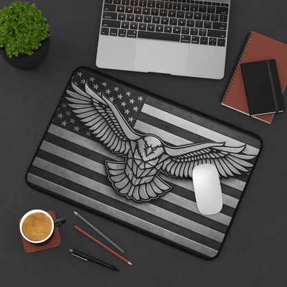 American Flag Eagle Desk Mat — Patriotic Grey Mouse Pad for Office & Gaming