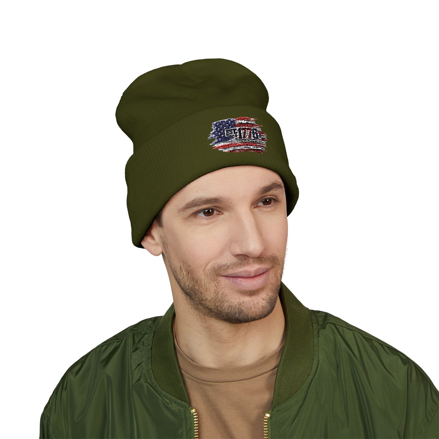 Embroidered American Flag Beanie - Classic Cuffed Beanie — Warm Hypoallergenic Winter Hat