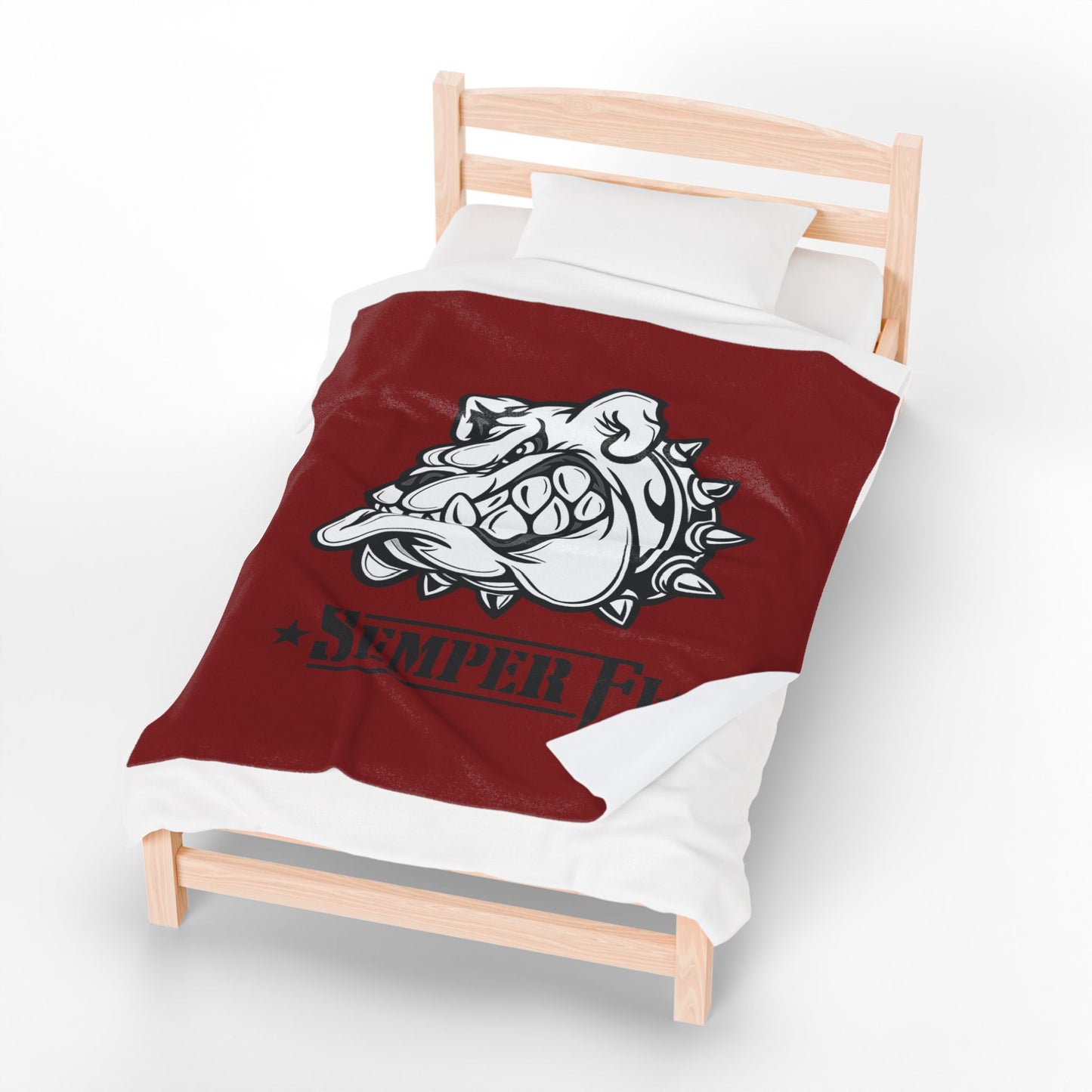 Vintage Marine Red Devil Dog Fleece Blanket — Bulldog OD Green Military Humor