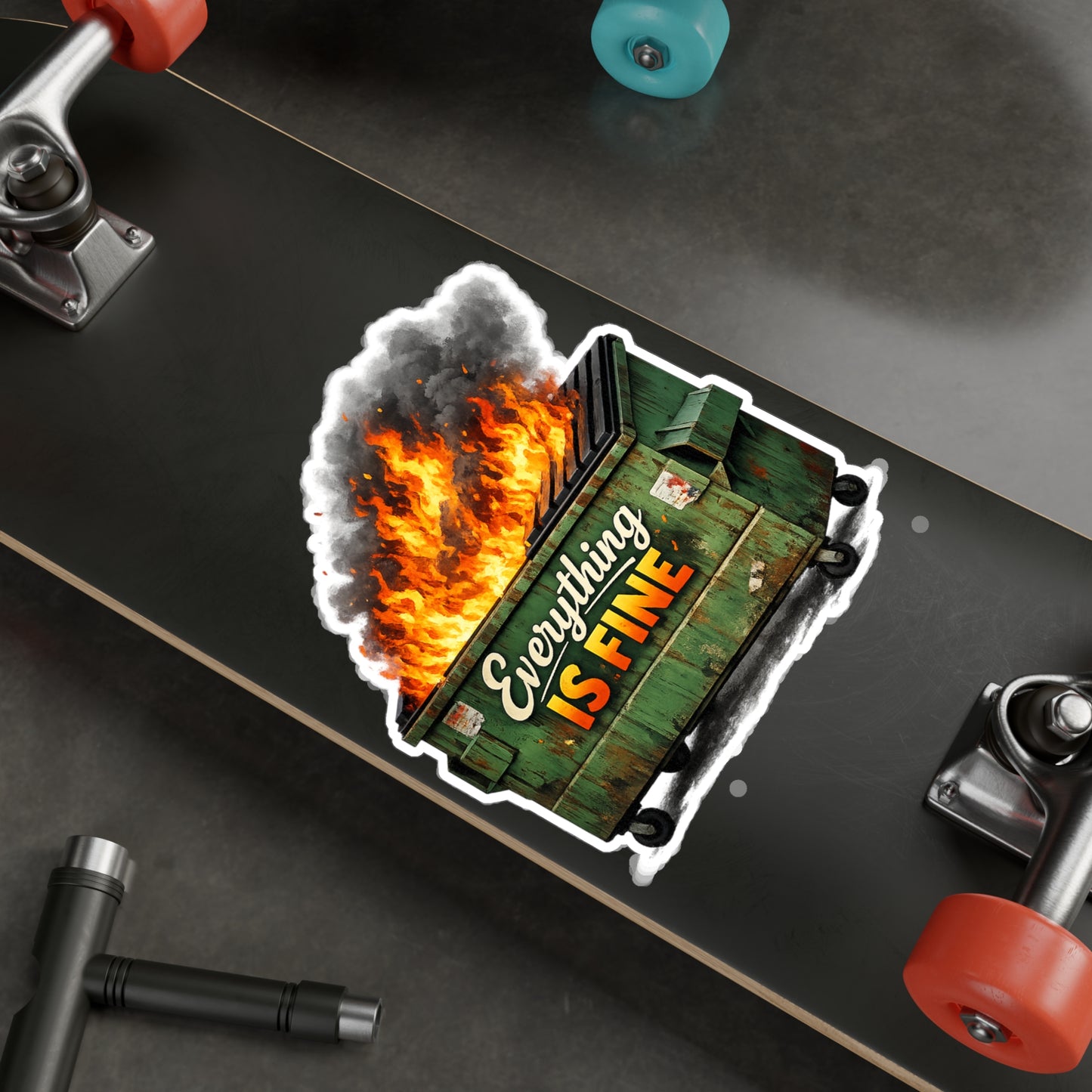 Dumpster Fire Sticker - "Everything Is Fine" Kiss-Cut Vinyl Decal