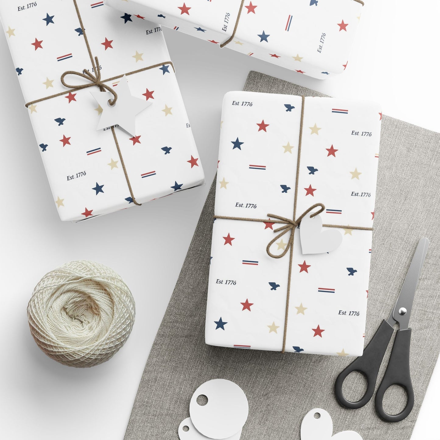 Patriotic Star & Stripe Wrapping Paper — Red White Blue Gift Wrap for Veterans Day, 4th of July, Memorial Gifts