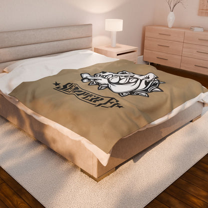 Khaki Desert Tan Devil Dog Fleece Blanket — Bulldog Military Humor