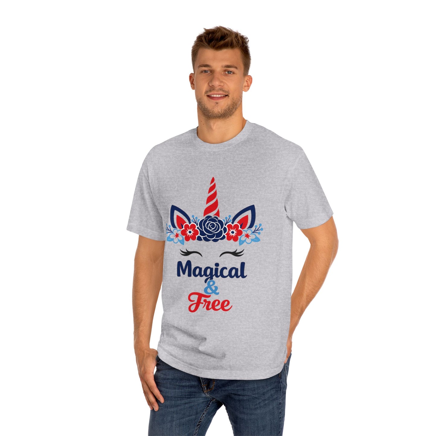 Magical & Free Unicorn Tee — Whimsical Floral Graphic