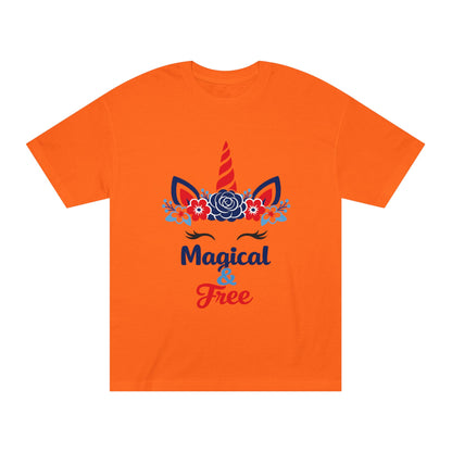 Magical & Free Unicorn Tee — Whimsical Floral Graphic