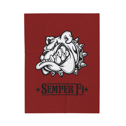 Vintage Marine Red Devil Dog Fleece Blanket — Bulldog OD Green Military Humor