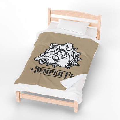 Khaki Desert Tan Devil Dog Fleece Blanket — Bulldog Military Humor