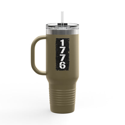 1776 Tactical 40oz Insulated Travel Mug — Olive Steel with Black Star & Vertical 1776 Typography