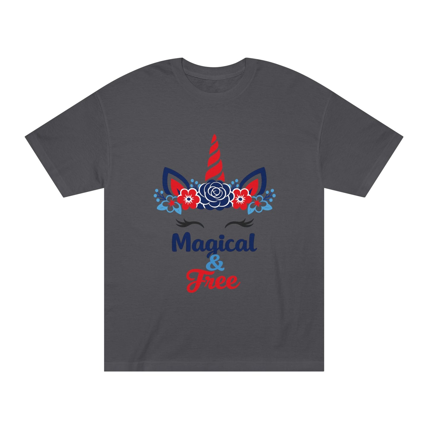 Magical & Free Unicorn Tee — Whimsical Floral Graphic