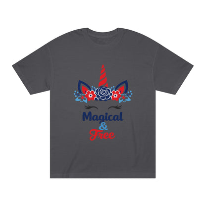 Magical & Free Unicorn Tee — Whimsical Floral Graphic