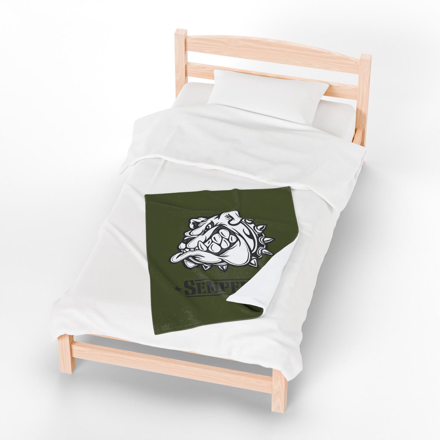 Devil Dog Fleece Blanket — Bulldog OD Green Military Humor