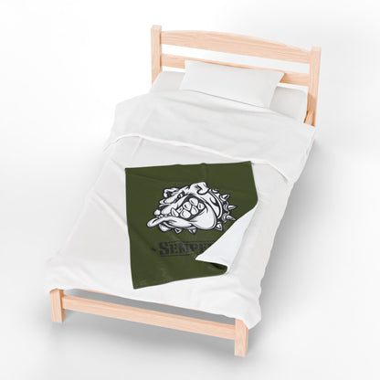 Devil Dog Fleece Blanket — Bulldog OD Green Military Humor