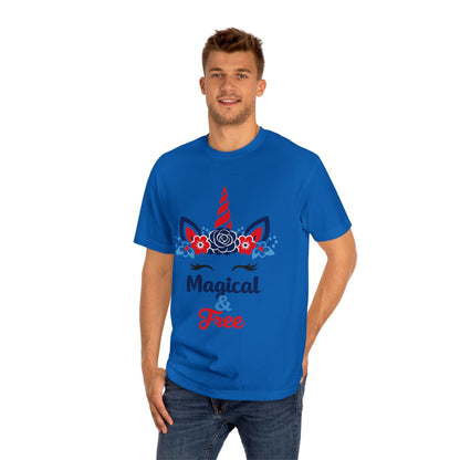 Magical & Free Unicorn Tee — Whimsical Floral Graphic
