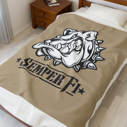 Khaki Desert Tan Devil Dog Fleece Blanket — Bulldog Military Humor