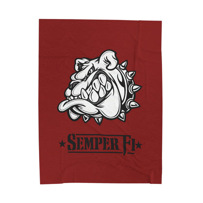 Vintage Marine Red Devil Dog Fleece Blanket — Bulldog OD Green Military Humor