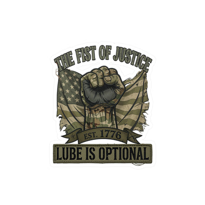 Fist of Justice Vinyl Decal — "Fist of justice - lube optional" Sticker