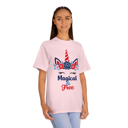 Magical & Free Unicorn Tee — Whimsical Floral Graphic