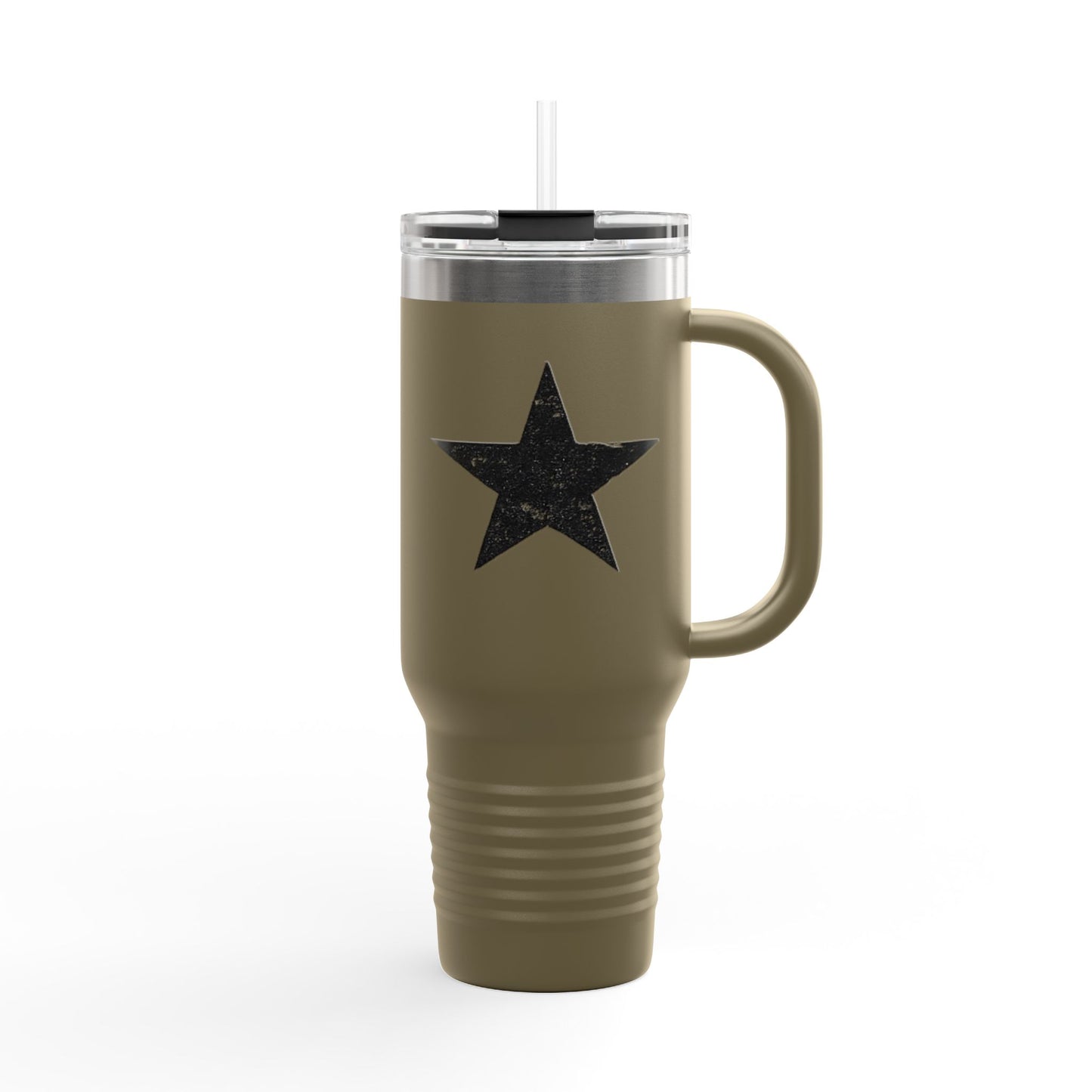 1776 Tactical 40oz Insulated Travel Mug — Olive Steel with Black Star & Vertical 1776 Typography