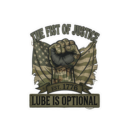 Fist of Justice Vinyl Decal — "Fist of justice - lube optional" Sticker