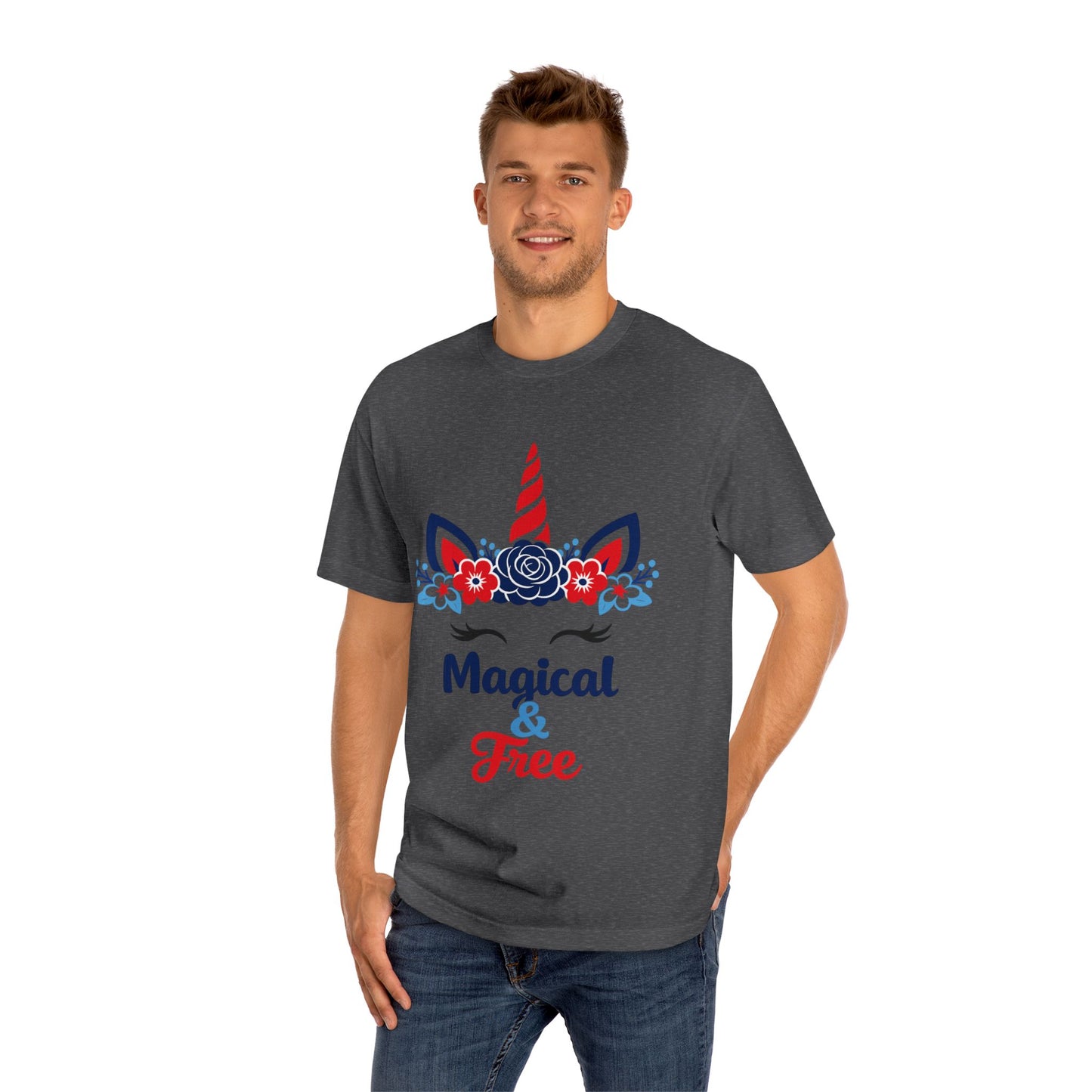 Magical & Free Unicorn Tee — Whimsical Floral Graphic
