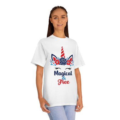 Magical & Free Unicorn Tee — Whimsical Floral Graphic