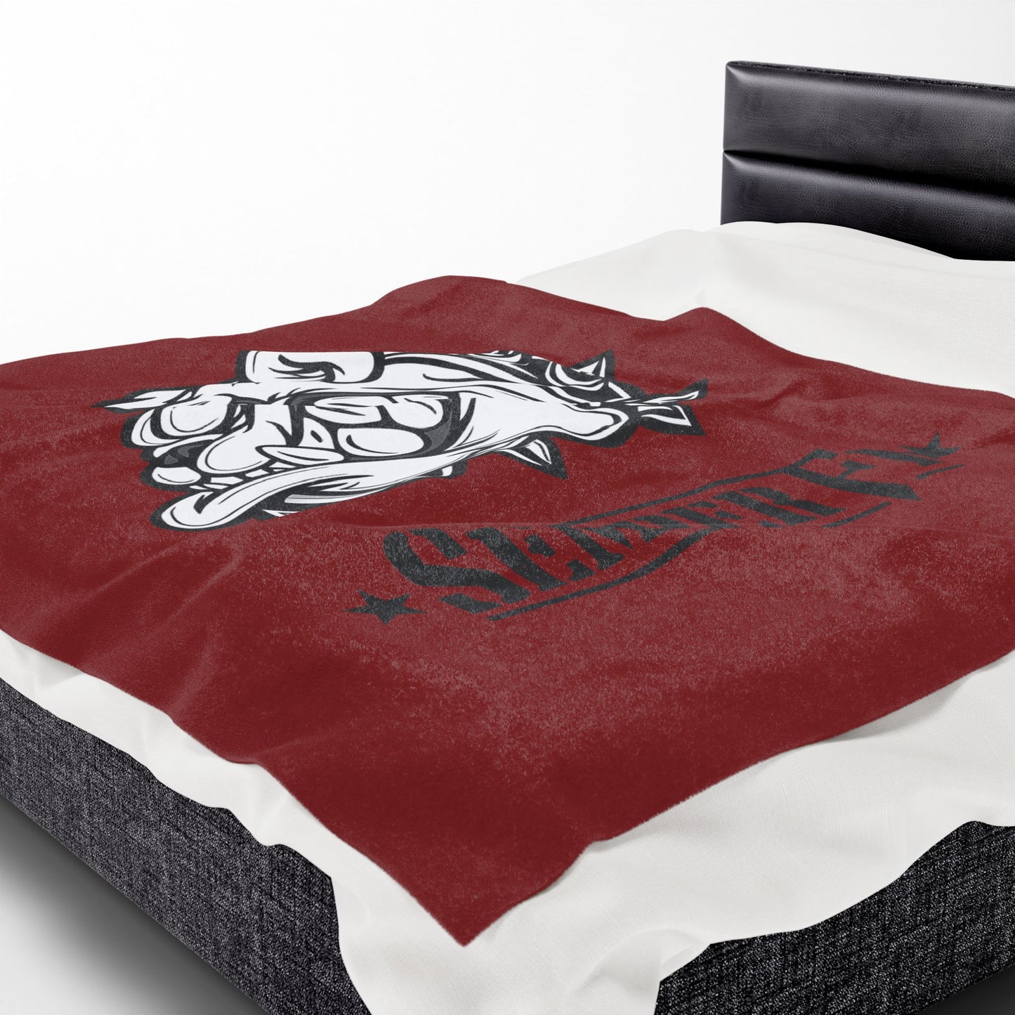 Vintage Marine Red Devil Dog Fleece Blanket — Bulldog OD Green Military Humor