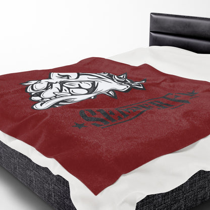 Vintage Marine Red Devil Dog Fleece Blanket — Bulldog OD Green Military Humor