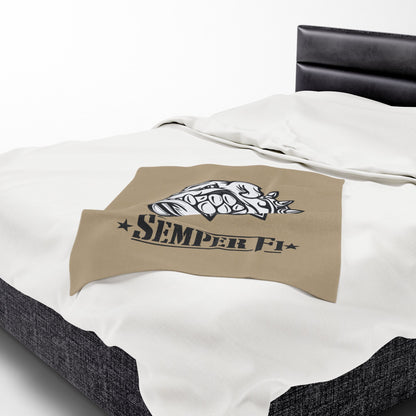 Khaki Desert Tan Devil Dog Fleece Blanket — Bulldog Military Humor