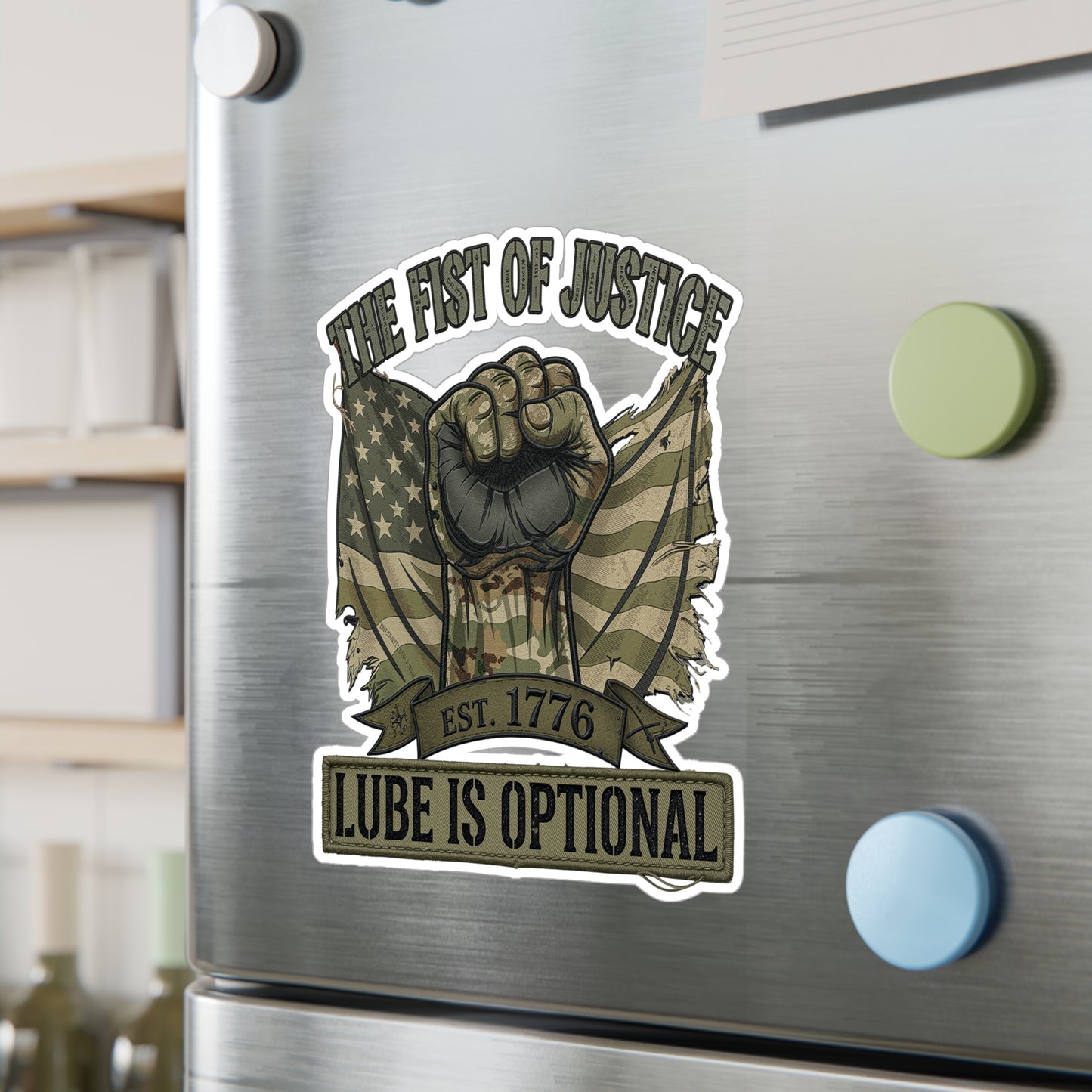 Fist of Justice Vinyl Decal — "Fist of justice - lube optional" Sticker