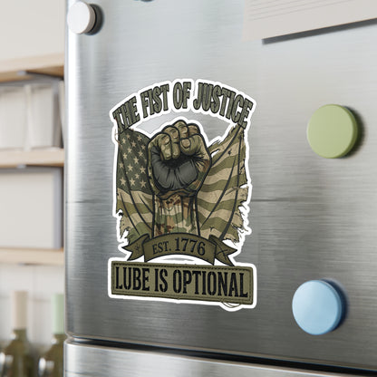 Fist of Justice Vinyl Decal — "Fist of justice - lube optional" Sticker
