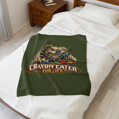 Devil Dog Crayon Eater for Life Fleece Blanket — Bulldog OD Green Military Humor
