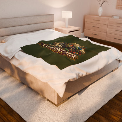 Devil Dog Crayon Eater for Life Fleece Blanket — Bulldog OD Green Military Humor