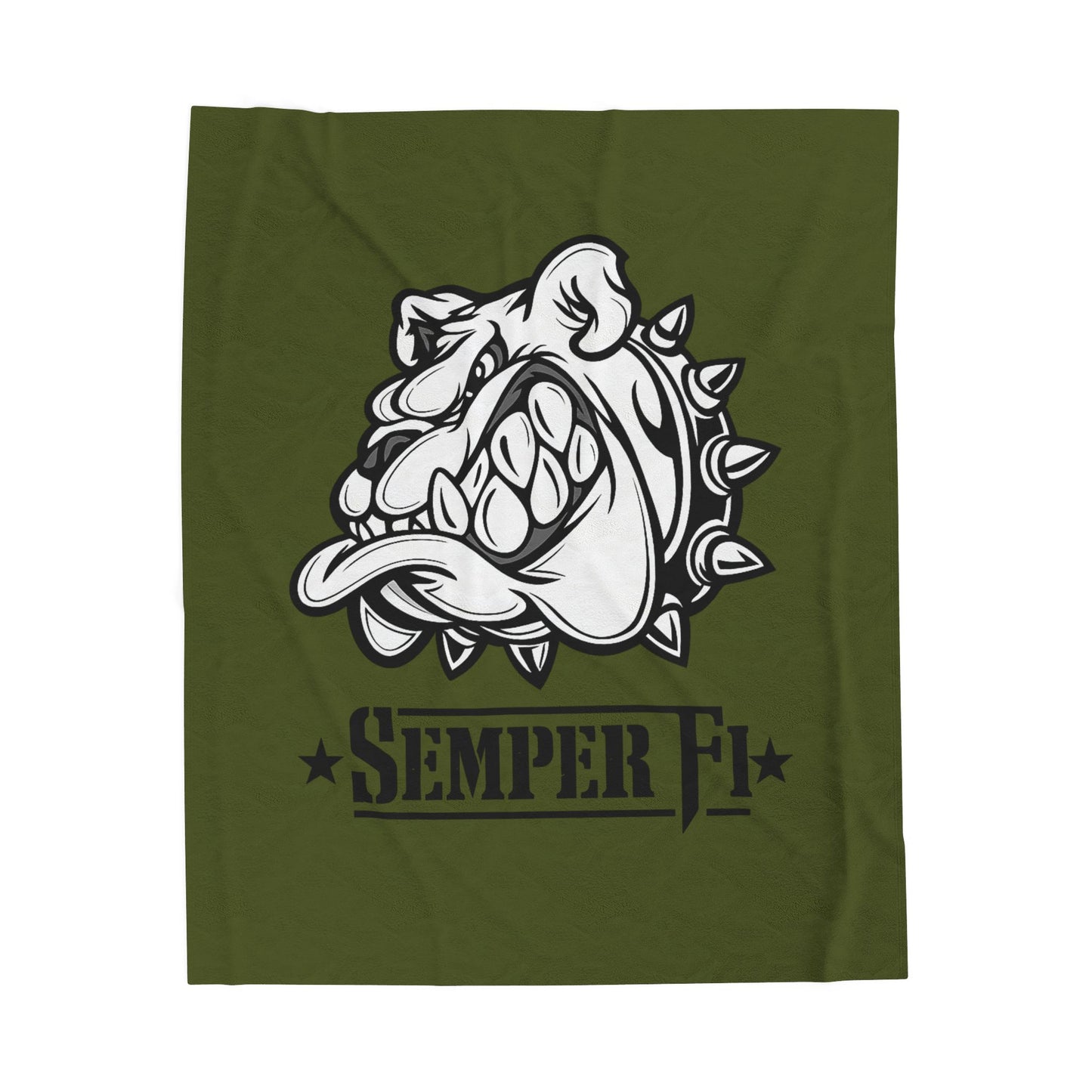 Devil Dog Fleece Blanket — Bulldog OD Green Military Humor