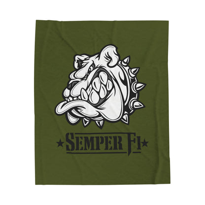 Devil Dog Fleece Blanket — Bulldog OD Green Military Humor