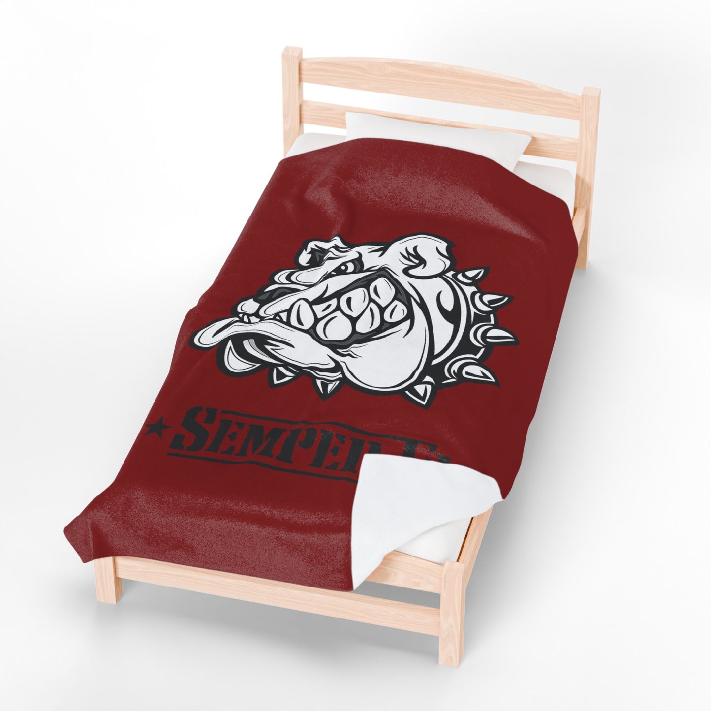 Vintage Marine Red Devil Dog Fleece Blanket — Bulldog OD Green Military Humor