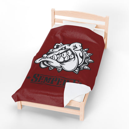 Vintage Marine Red Devil Dog Fleece Blanket — Bulldog OD Green Military Humor