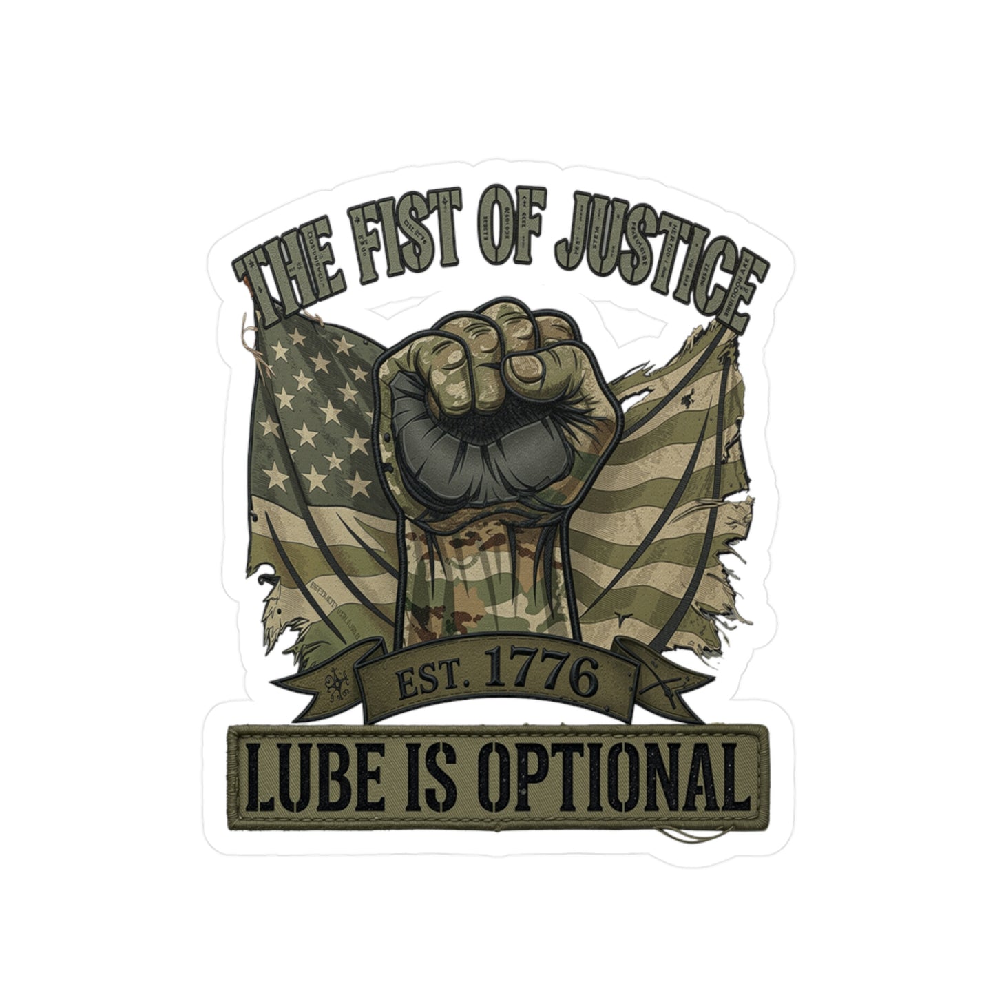 Fist of Justice Vinyl Decal — "Fist of justice - lube optional" Sticker