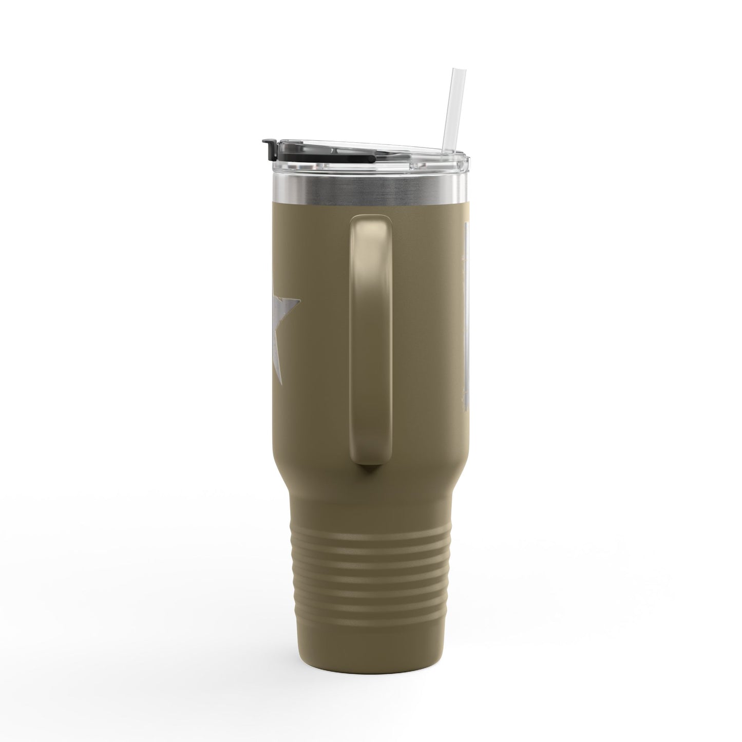 1776 Tactical 40oz Insulated Travel Mug — Olive Steel with Black Star & Vertical 1776 Typography