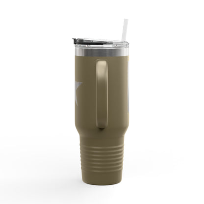 1776 Tactical 40oz Insulated Travel Mug — Olive Steel with Black Star & Vertical 1776 Typography